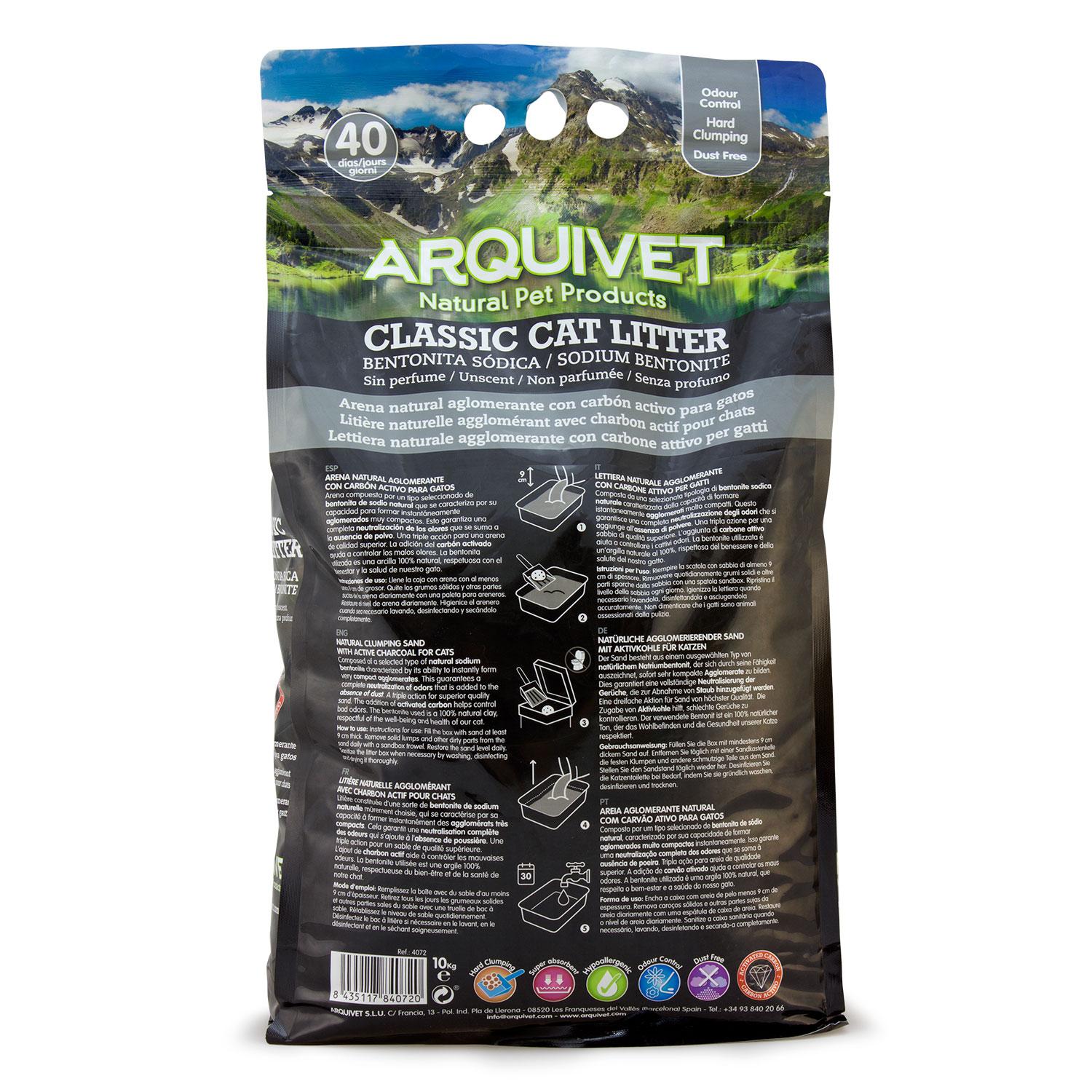 Arquivet Classic Cat Litter - Litière agglomérante naturelle au charbon actif - Litière 10 Kg pour chats et animaux de compagnie - 3