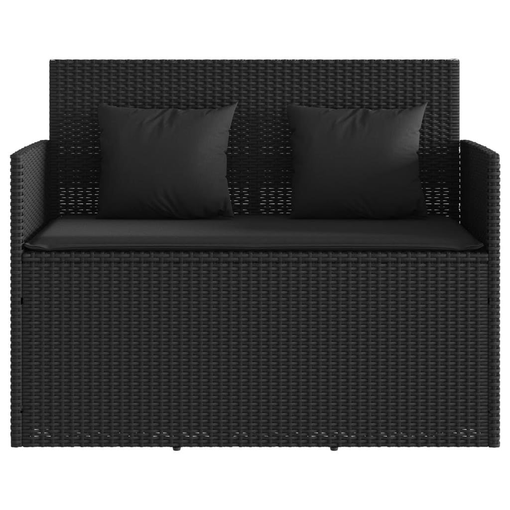 Banc de jardin avec coussins noir résine tressée - 4