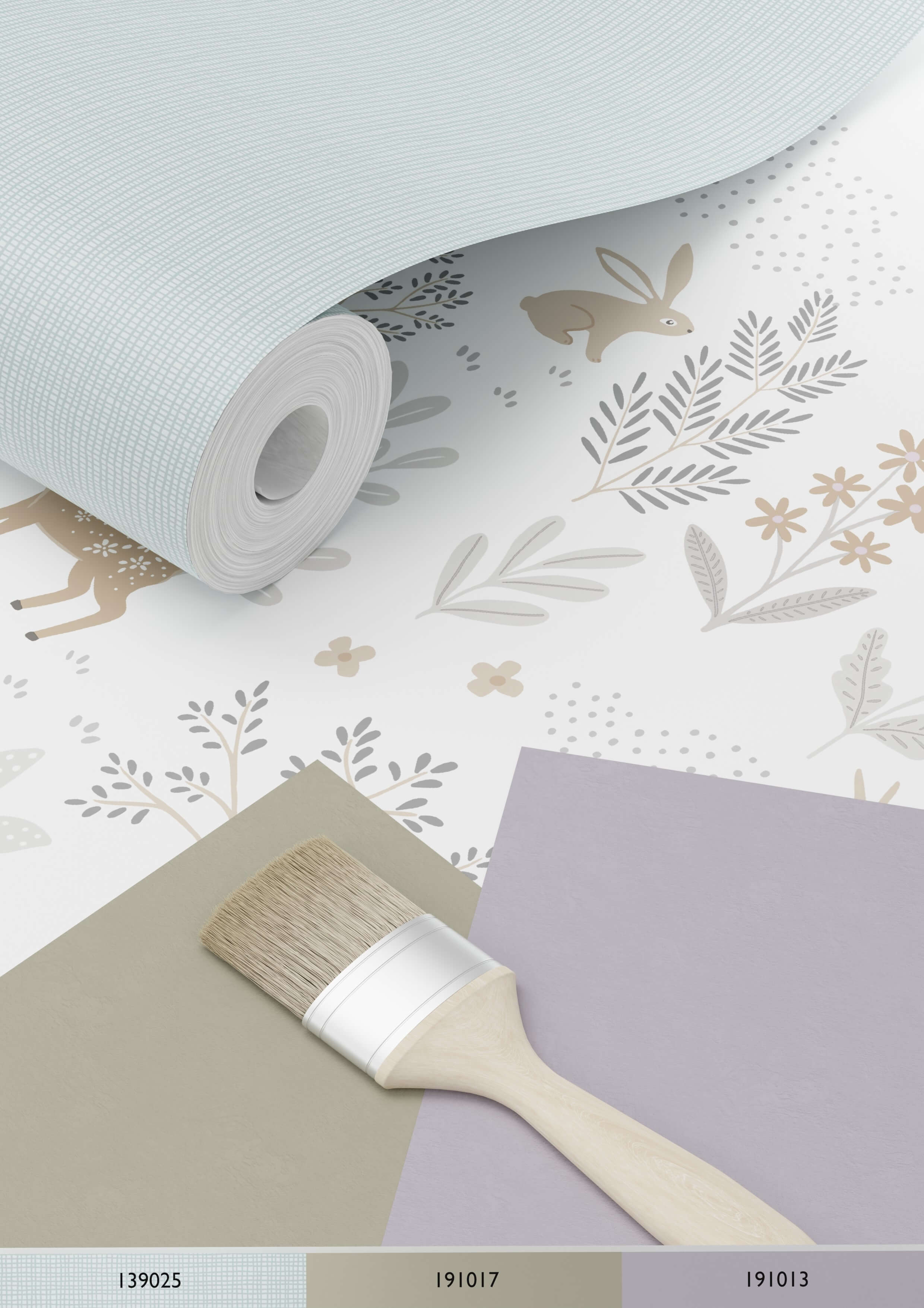 Papier peint forêt avec des animaux de la forêt lilas violet et beige - 53 cm x 10.05 m - ESTAhome - 9