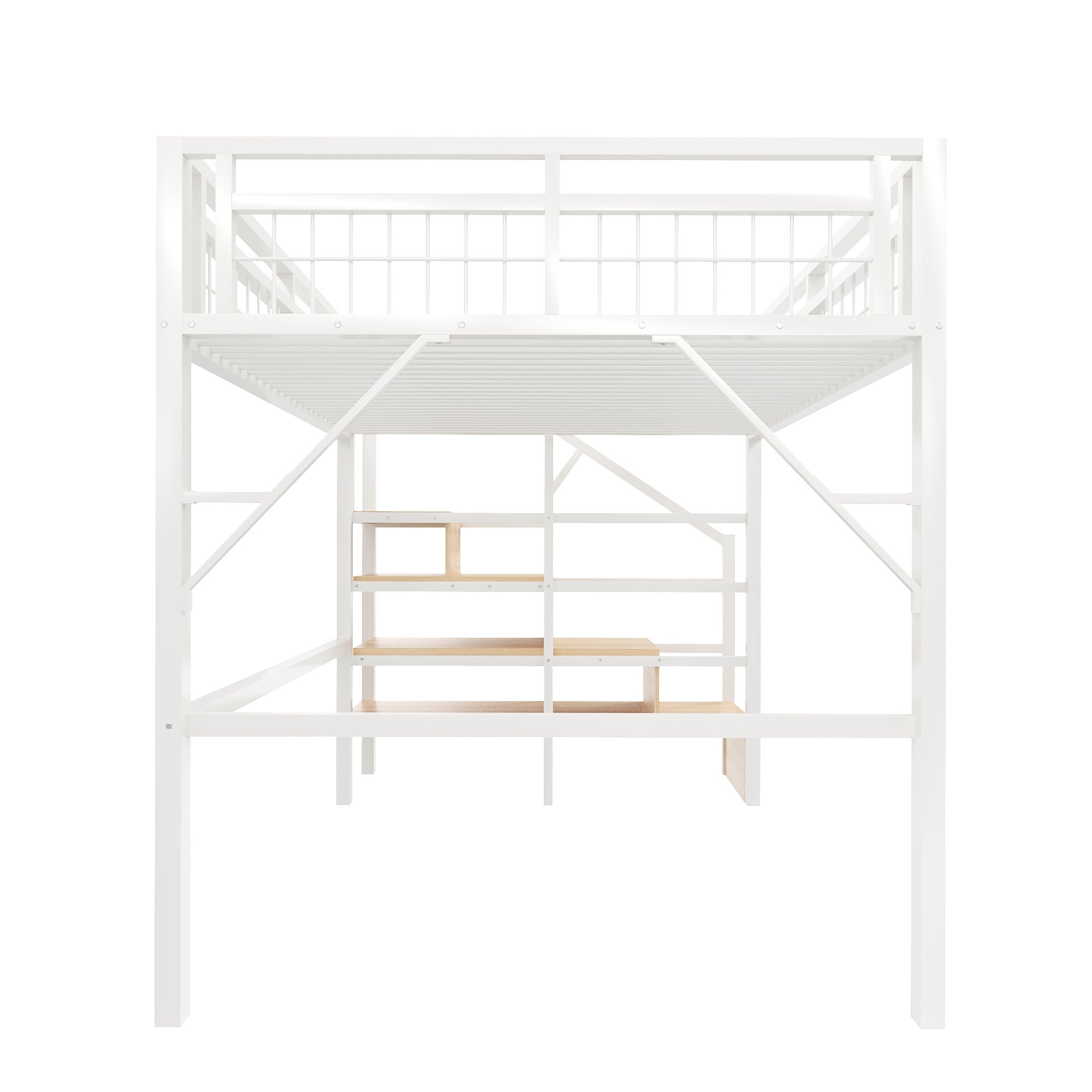 Lit Mezzanine 140x200cm avec LED, Escalier de Rangement, Lit superposé enfant avec Espace Libre Aménageable en Dessous, Cader Métal Blanc,sans Matelas - 8