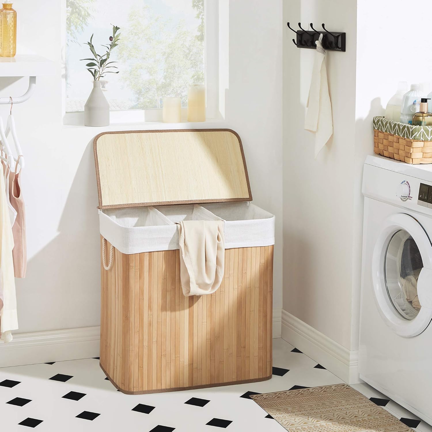 Songmics Panier À Linge À 3 Compartiments, Avec Couvercle Et Poignées, Corbeille À Linge 150l - 2
