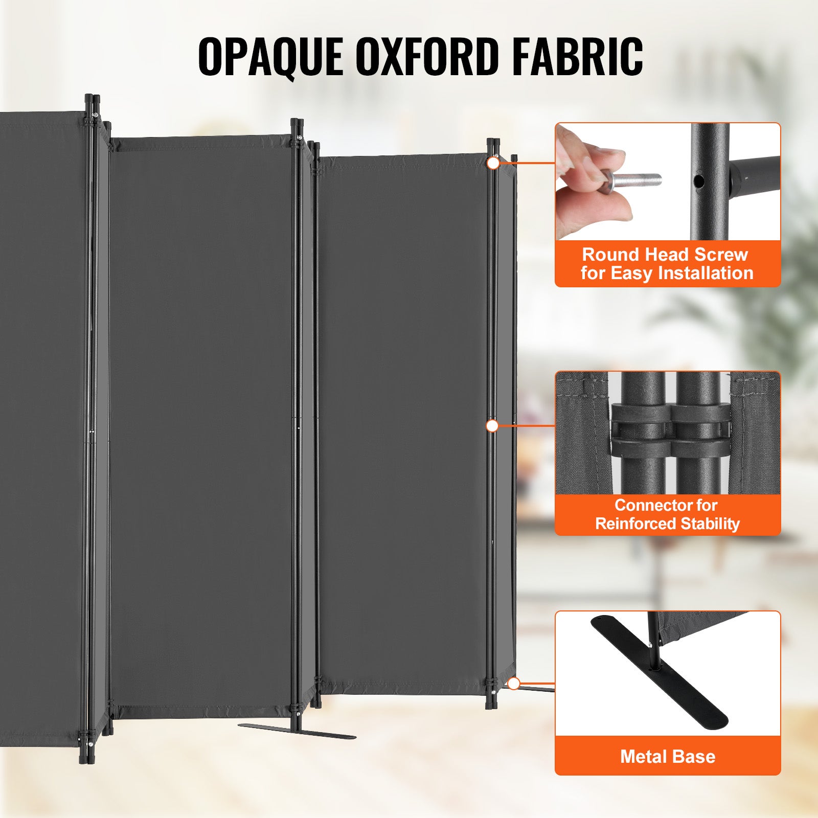Paravent Multifonctionnel VEVOR 6 Panneaux,Cloison Séparatrice 311 x 180,5 cm,Pliable,Brise-vue pour Bureau,Chambre,Salon,Gris - 3
