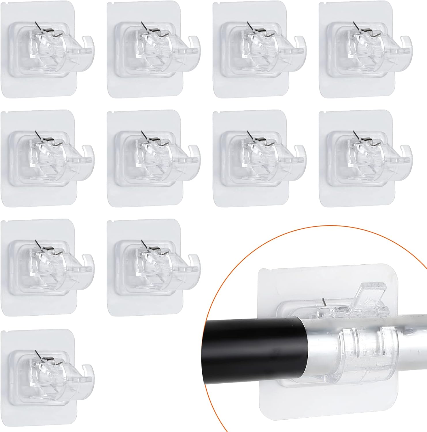 BelleVive Lot De 2 Supports Autocollants Pour Tringle à Rideaux - Sans Perçage, Transparent, Réglable, Charge Max 15 Kg, Idéal Salon Chambre Cuisine