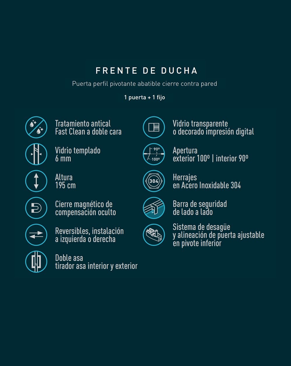 Parete doccia frontale con 1 porta a soffietto 1 fissa | 100 cm | Vetro da 6 mm con Anticalcare | Altezza 195 cm | Bianco - 2