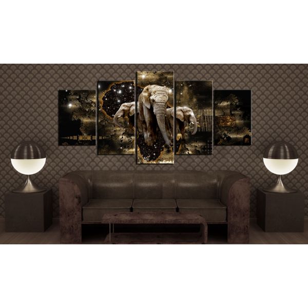 Tableau africain et ethnique Brown Elephants (5 Parts) Wide 200x100 cm - 2