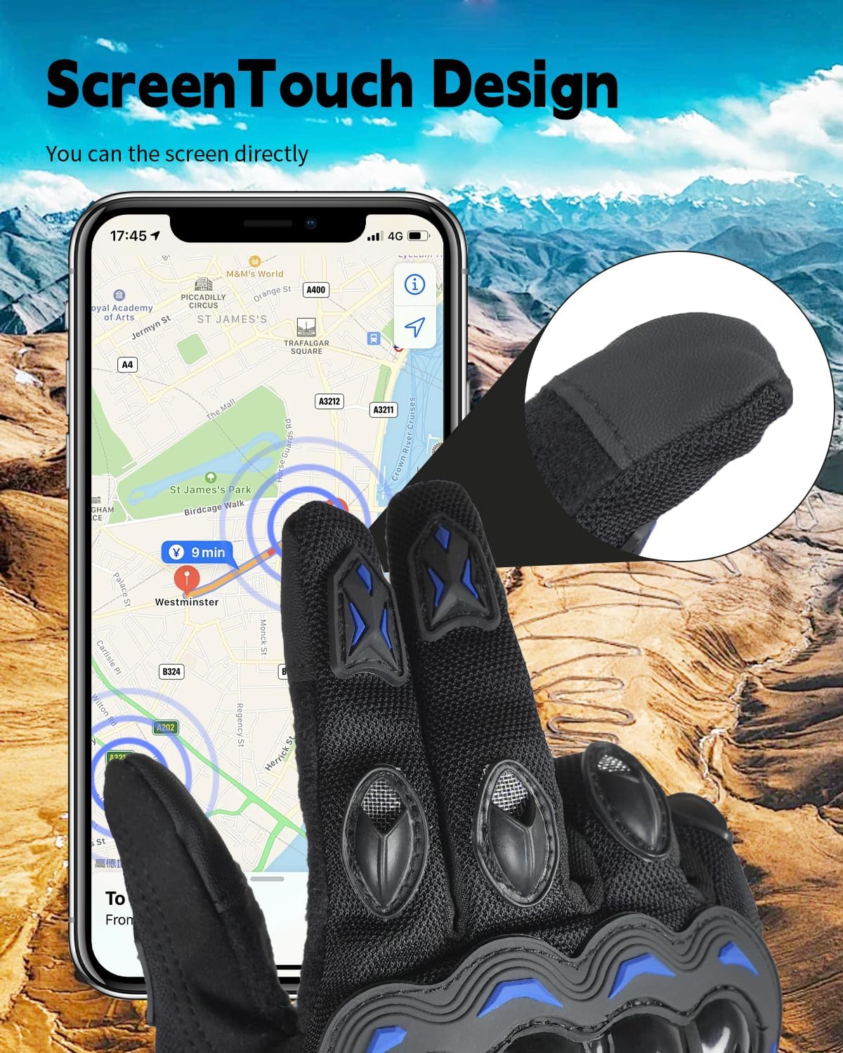 Gants de moto pour homme et femme - Respirants - Écran tactile - Gants de motocross - VTT - Pour la conduite, le cyclisme, la trottinette，XL,bleu - 3