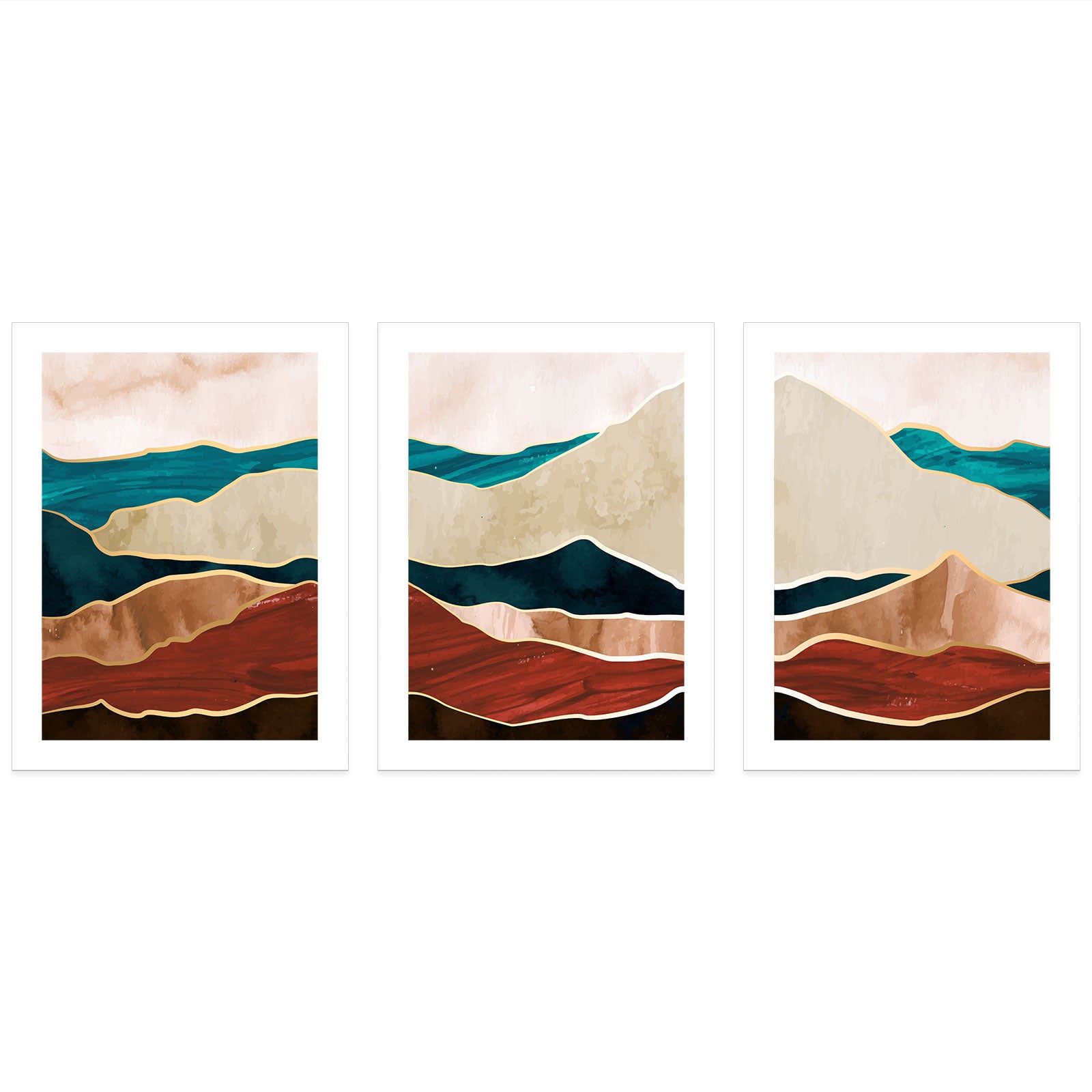 Lot de 3 Affiches / Posters Triptyque - Vagues Design 3617689992433 - Bordure Noire et Blanche - 3 Affiches - 21x29,7 cm (Cadres non fournis) - 3