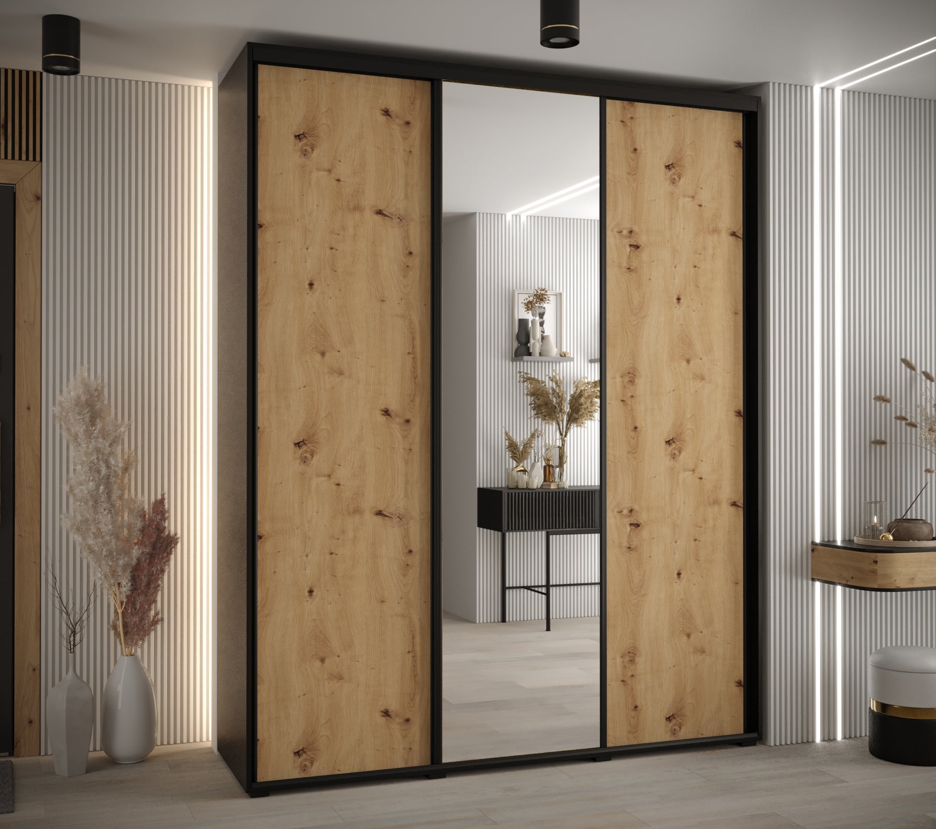 Szafa przesuwna z lustrem wysoka Davos 3 200 x 45 x 235,2 cm czarny + artisan + u. czarny - Abiks Meble - 2