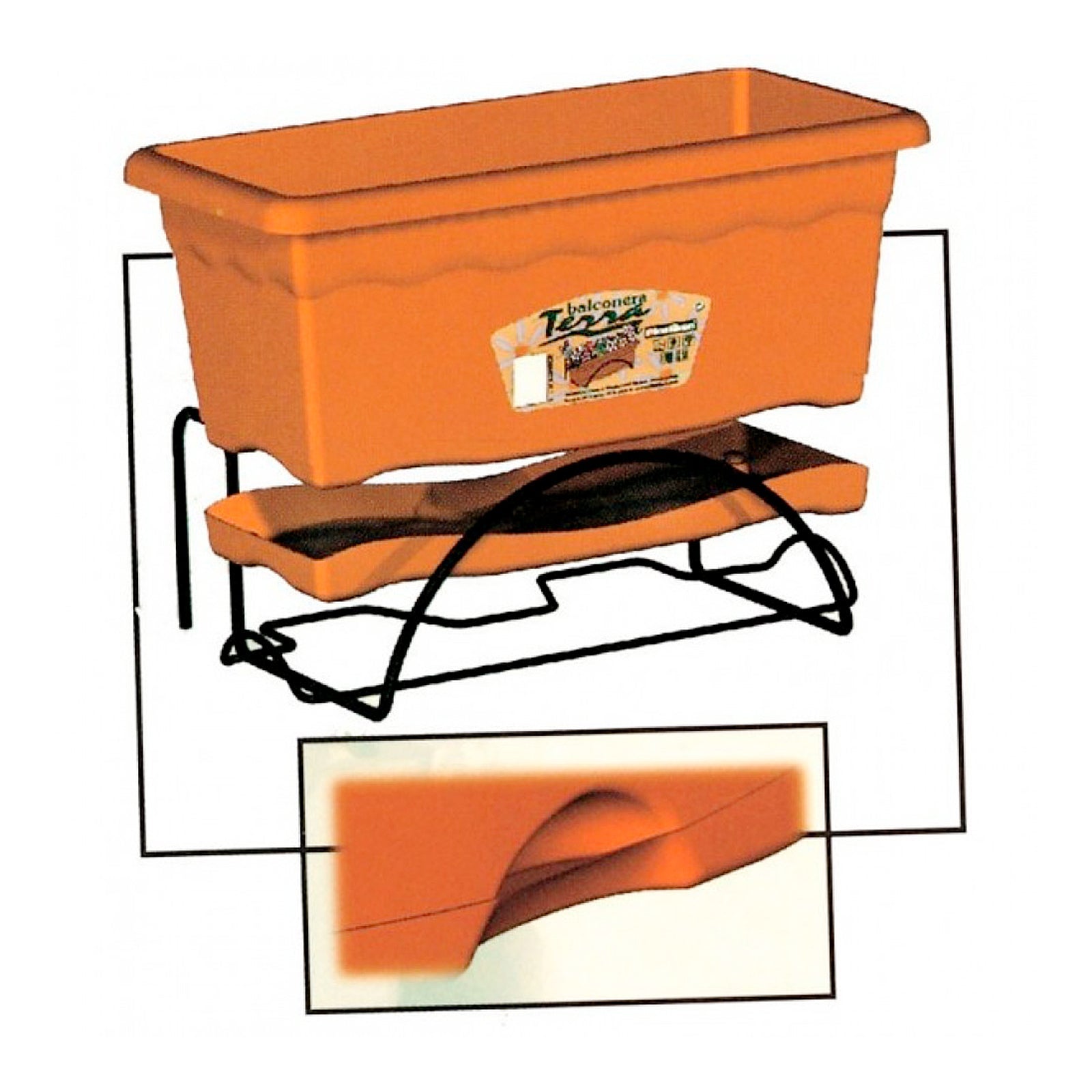 Jardinière avec plaque intégrée 50x20cm + support métallique. couleur terracota - 2