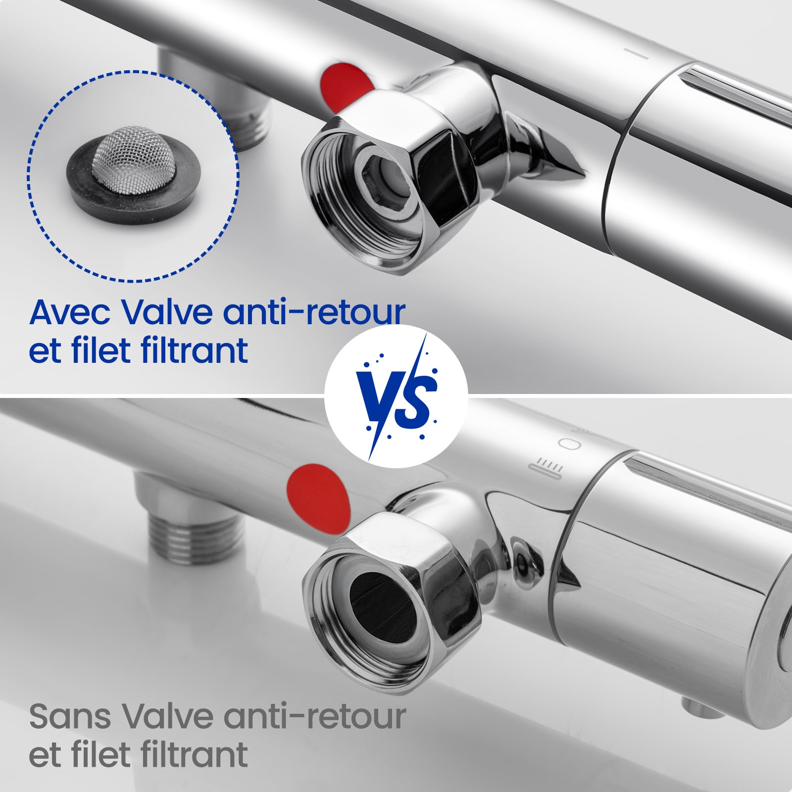 Mitigeur Thermostatique Douche Chromé,Murale Robinet Thermostatique Douche avec Bouton Sécurisé à 38°C Anti-brûlure ,Mitigeur Douche - 8