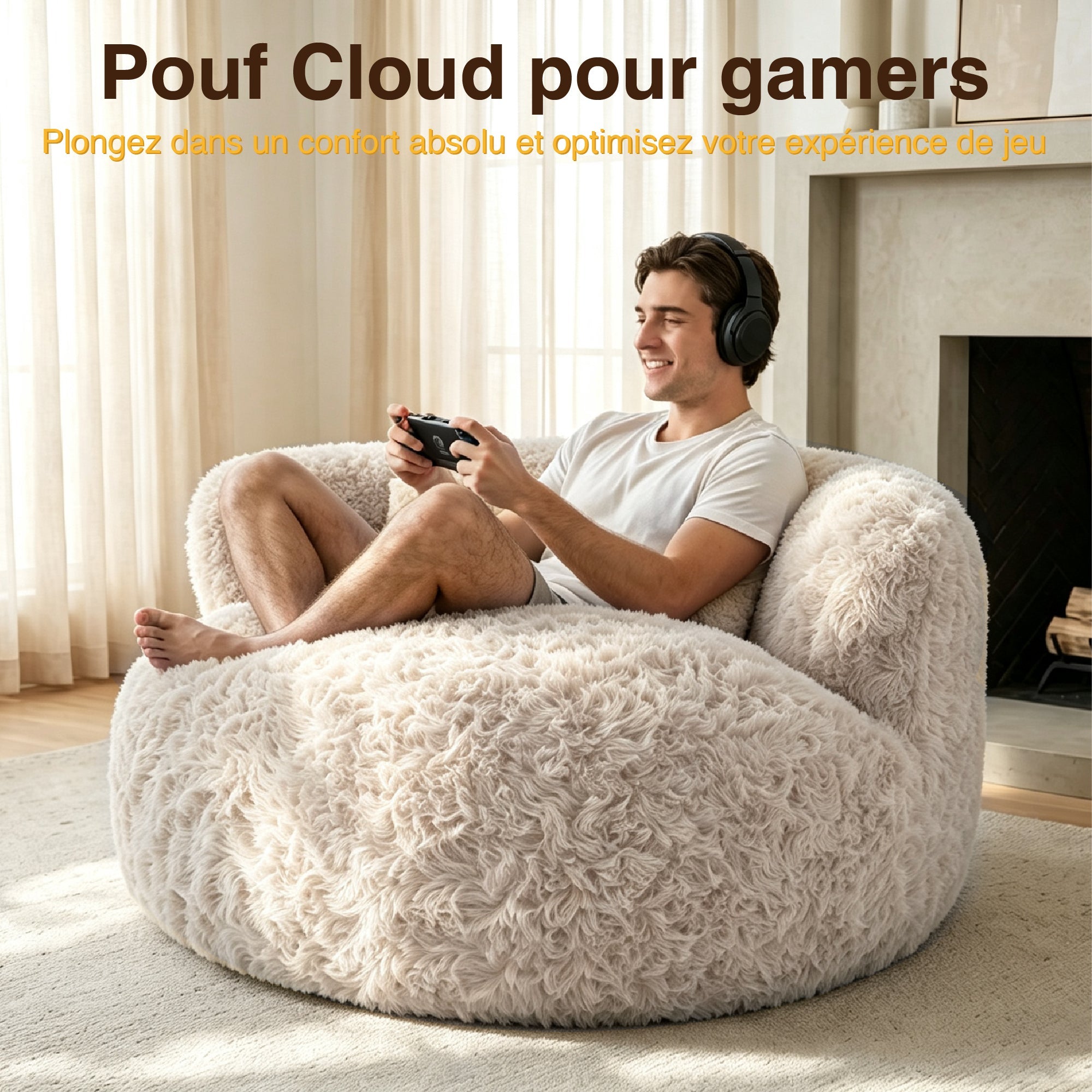 Fauteuil pouf 1 place, pouf compressé, Avec oreiller, mousse haute densité, kaki - 6