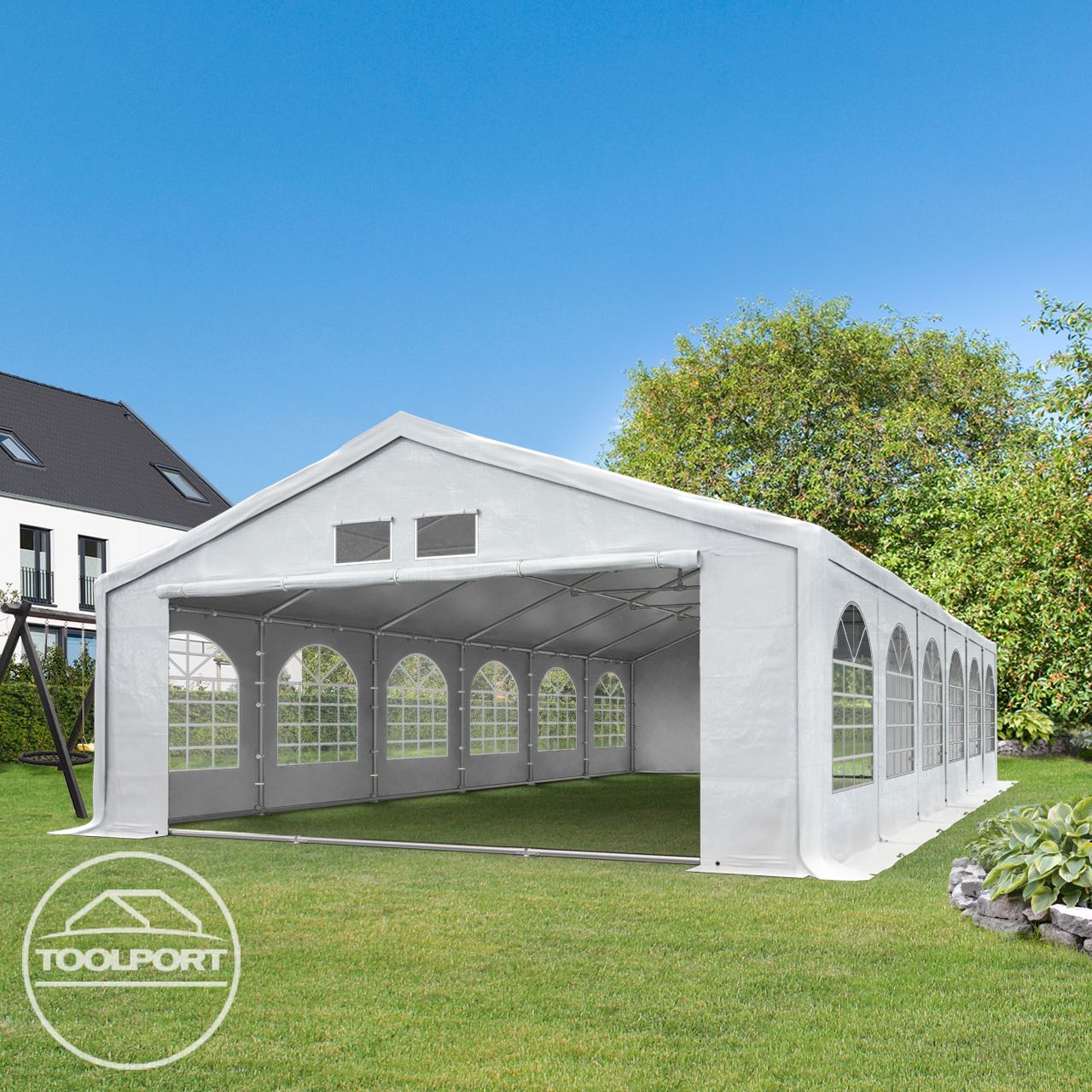 TOOLPORT Tente de réception 5x10 m Tente de Jardin Blanc bâche PE 500 N imperméable résistante aux UV avec Cadre de Sol - 2