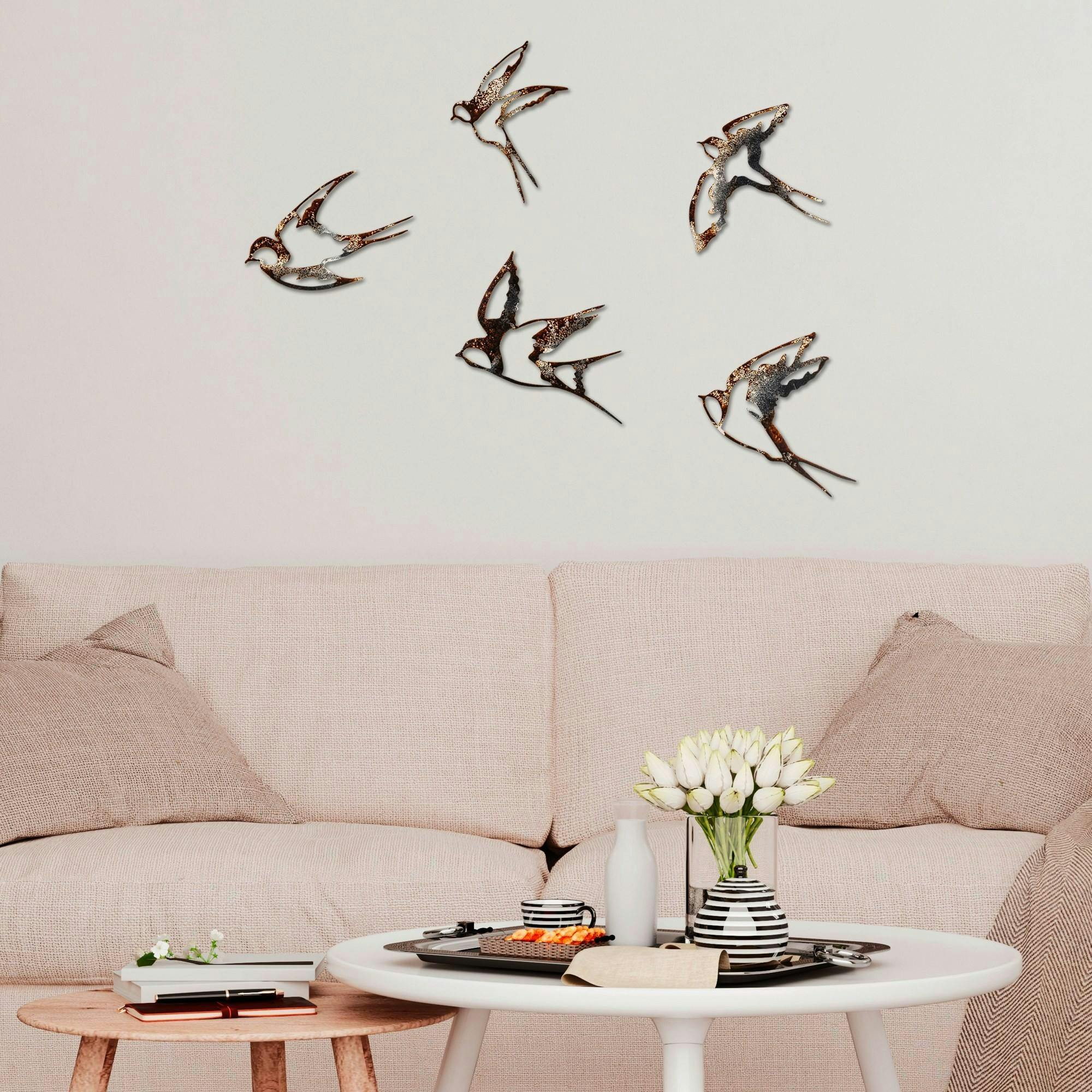 Décoration murale oiseaux en métal mordoré (lot de 5) - 3