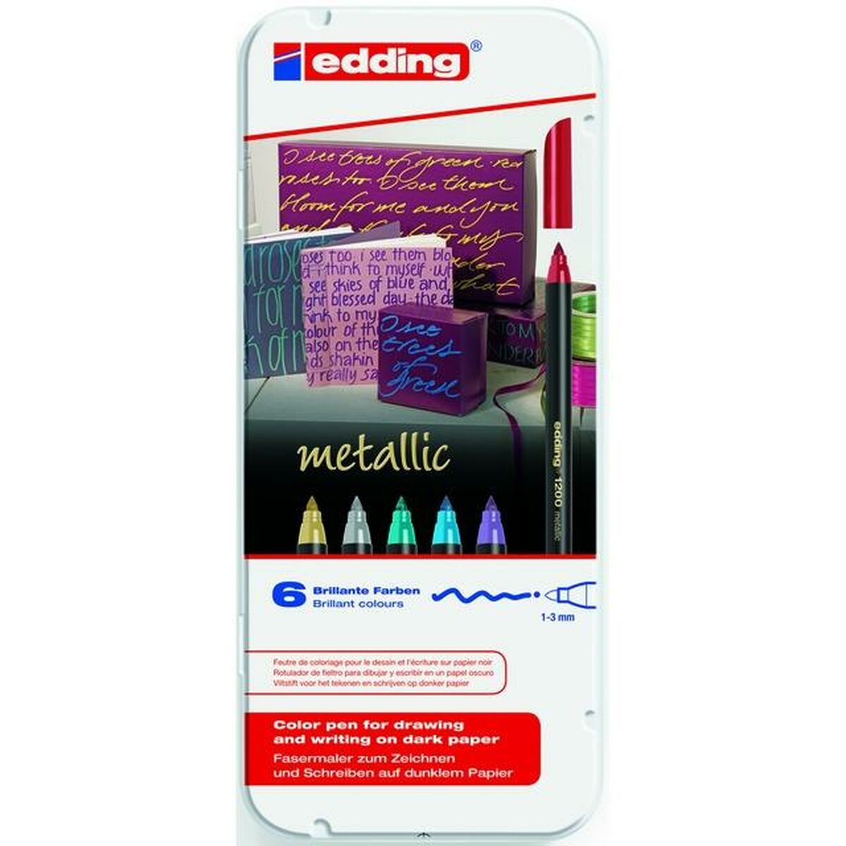 edding Faserschreiber 1200 Color Pen metallic Blechschachtel 6Stück - 7