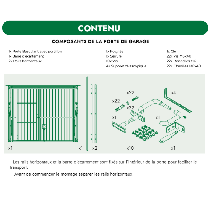 Porte de garage basculante manuelle META débordante avec portillon - H200 x l.240 cm blanc - 7