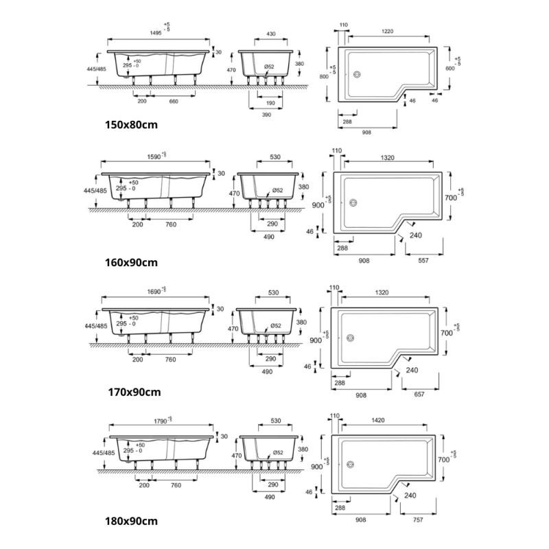Baignoire bain douche 170 x 90 cm JACOB DELAFON Neo blanc brillant gauche - 7