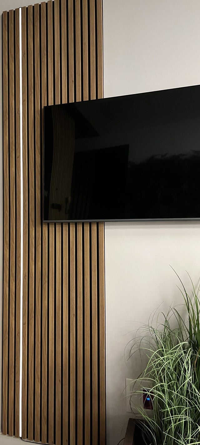 Pack: 2 paneles palilleria Akupanel acústico, decorativo Roble Inglés 240x60cm + 2 tiras LED + Mando a distancia