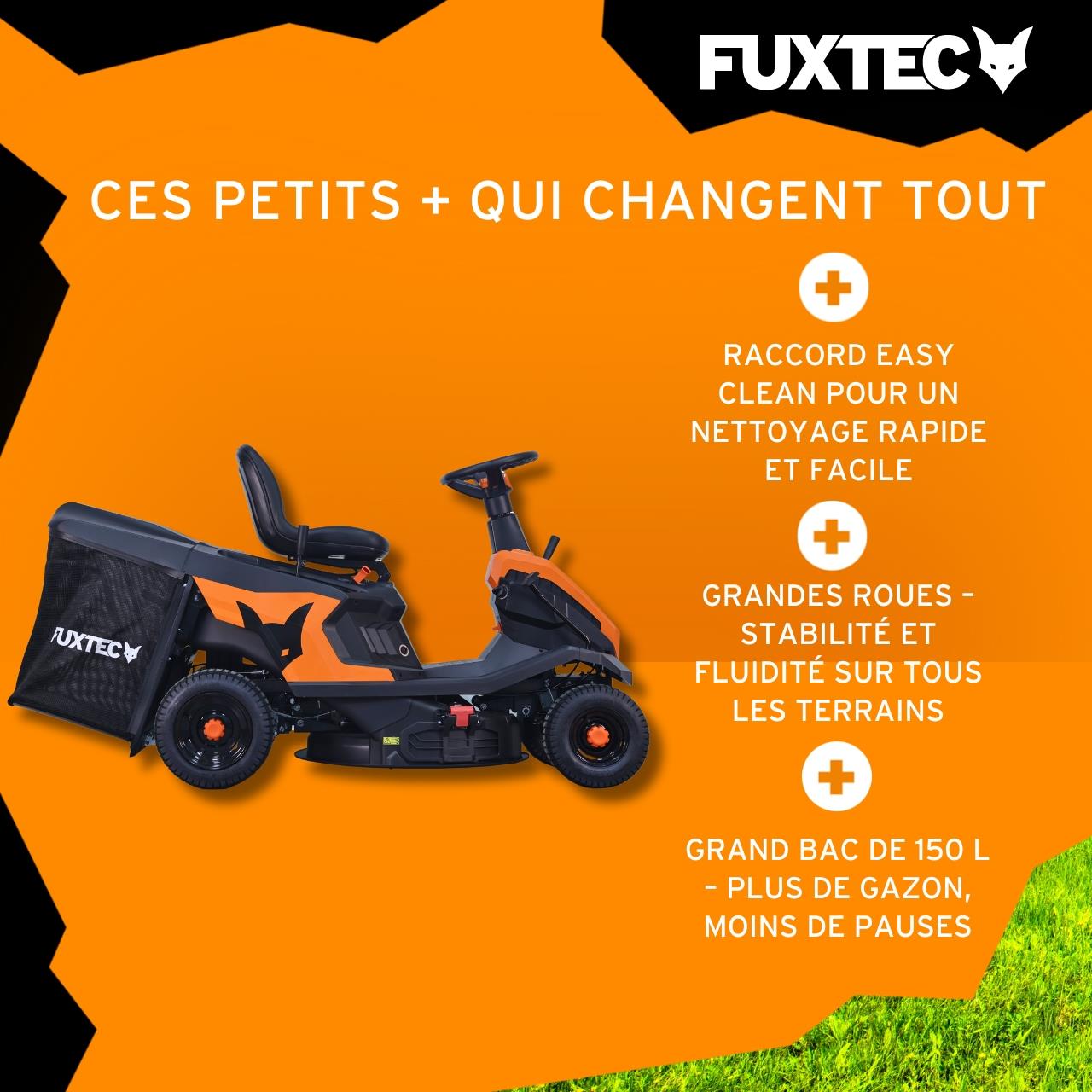 Tondeuse à gazon autoportée FUXTEC FX-RMR66 – Tracteur de pelouse 6 CV – Largeur de coupe 66 cm – Bac 150 L – Hauteur de coupe réglable - 4