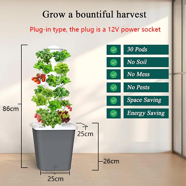 Torre a colonna idroponica, coltivazione senza suolo, 30 fori,kit per la germinazione delle piante, sistema idroponico verticale da 10 litri con timer - 2