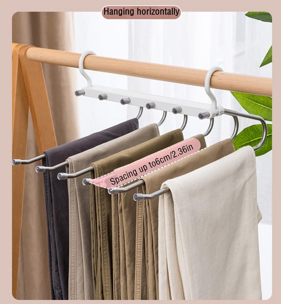 Lot de 2 Cintres Inox 6 Couches – Organiseur Gain de Place Antidérapant, Idéal pour Pantalons, Jeans, Jupes, Dressing - 4