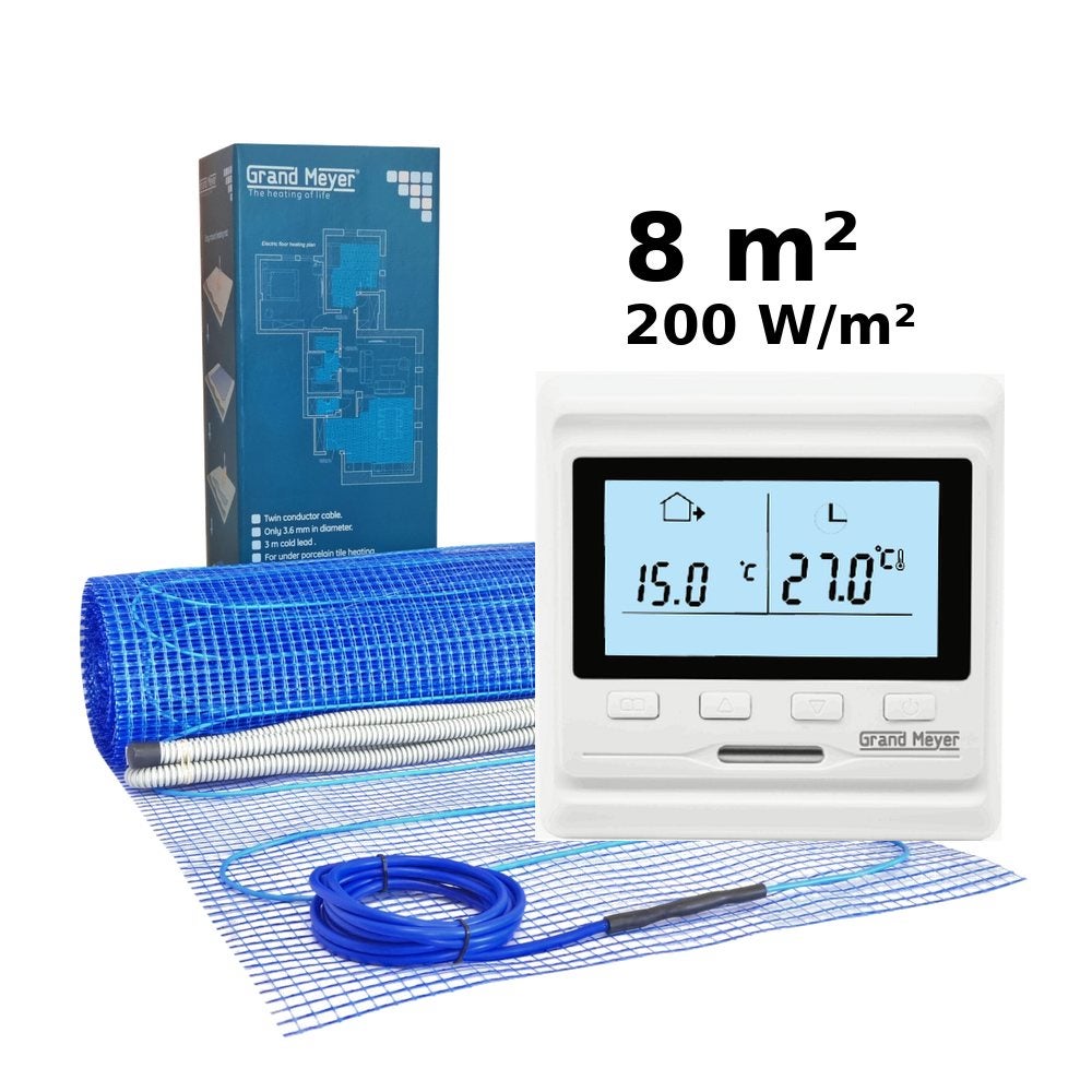 Zestaw do ogrzewania podłogowego 8 m², 200 W/m² + termostat HW500 programowalny