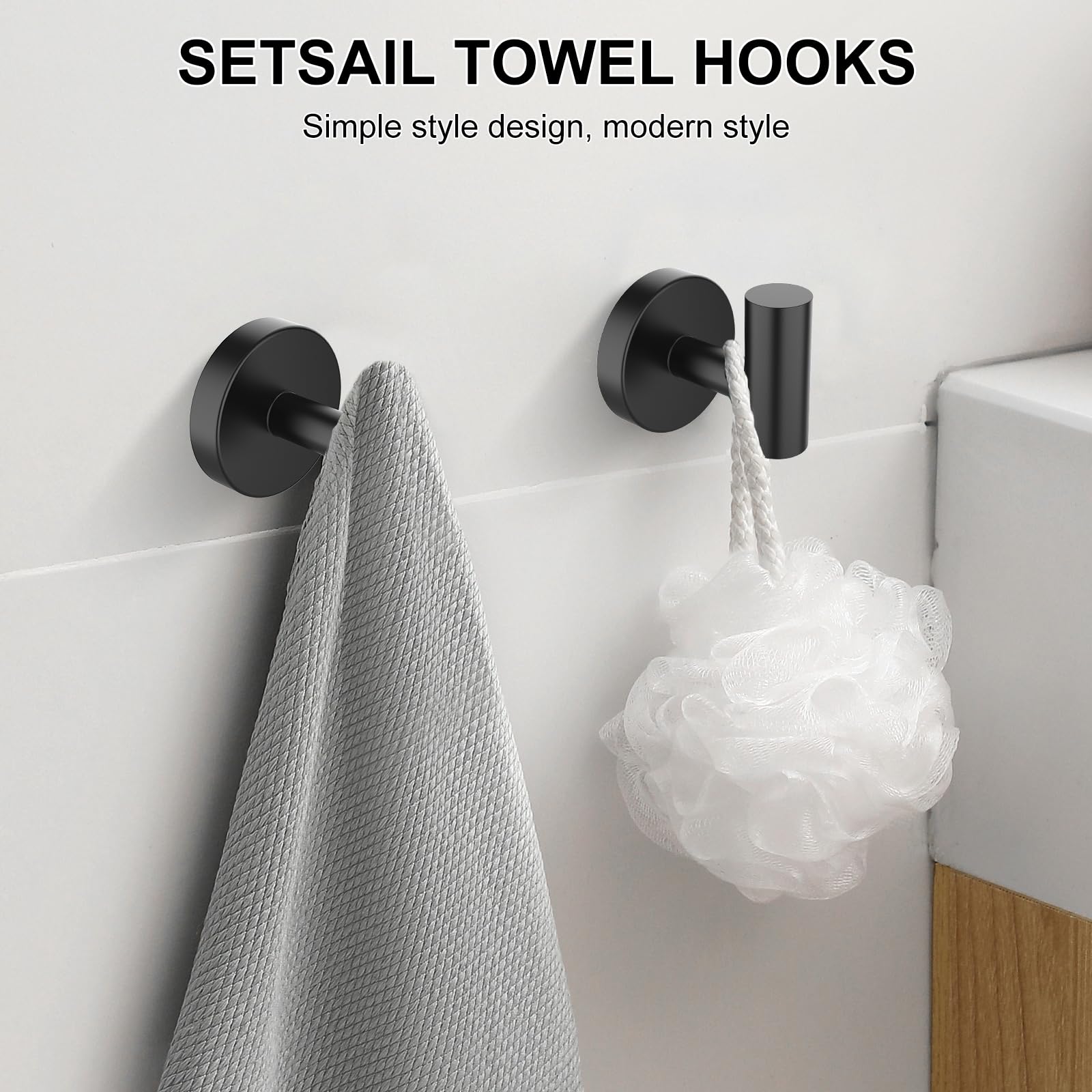 NICOLA Lot de 4 crochets pour serviettes, crochets muraux robustes en acier inoxydable SUS 304 pour salle de bain, crochet mural pour peignoir - 4