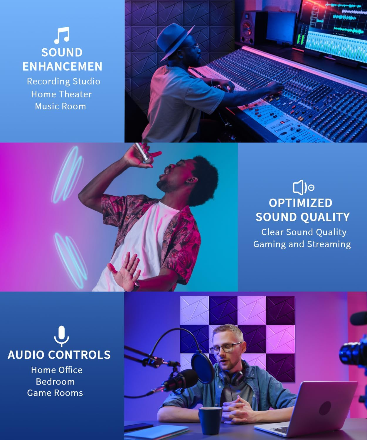 Lote de 12 paneles acústicos autoadhesivos, relleno insonorizante de poliéster, paneles murales insonorizantes de alta densidad, 30 x 30 cm, Blanco - 7