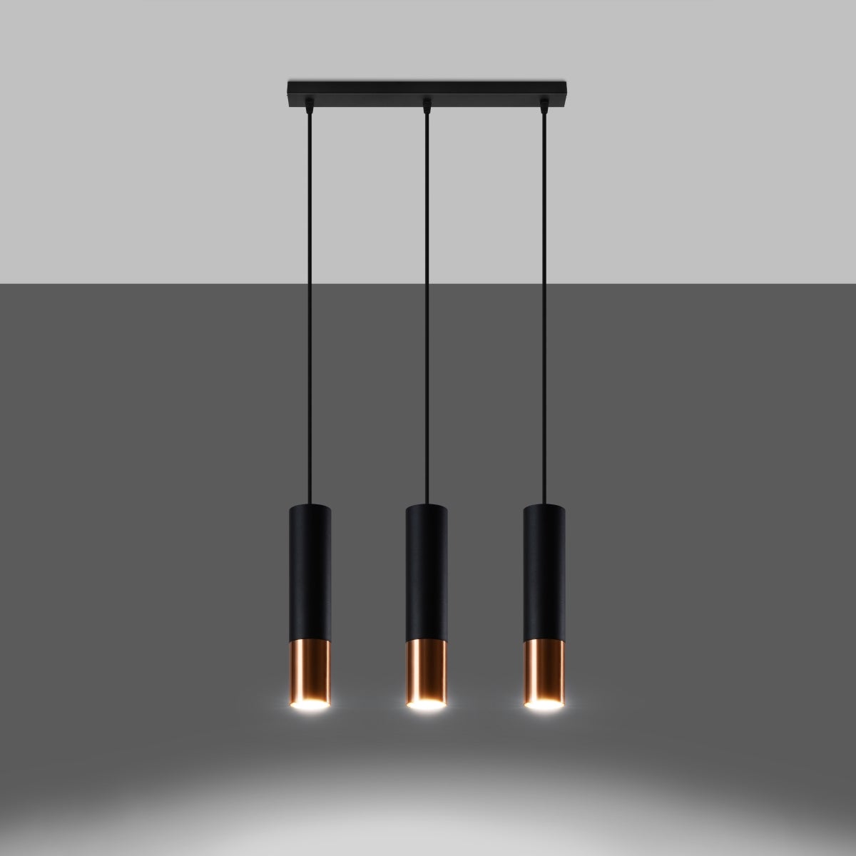Lampa wisząca ZARPEX 3L czarny/miedź LED 3000K - 45x6x90cm Sollux