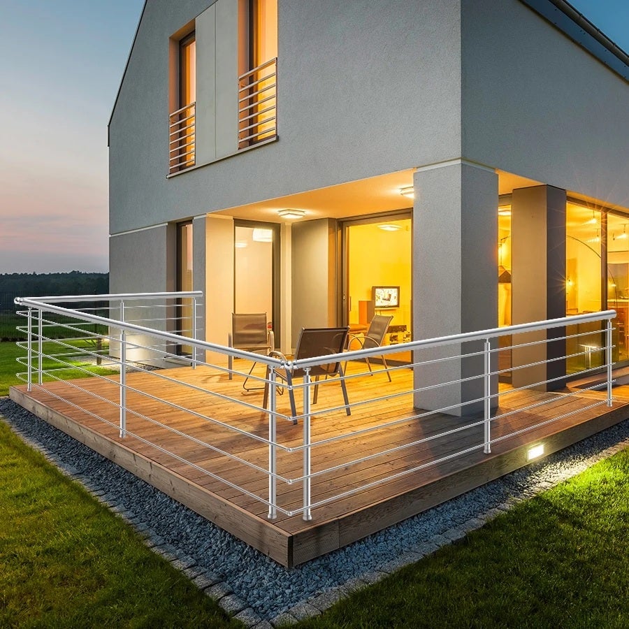 Garde-corps aluminium 3m pose en applique, intérieur et extérieur, PRAGUE 5 lisses, en kit - 3