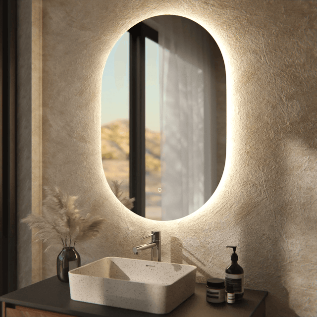 Mirlux Specchio da bagno ovale senza cornice con illuminazione a LED, 90x60 cm - Anticondensa - Retroilluminazione a LED dimmerabile con 3 livelli di