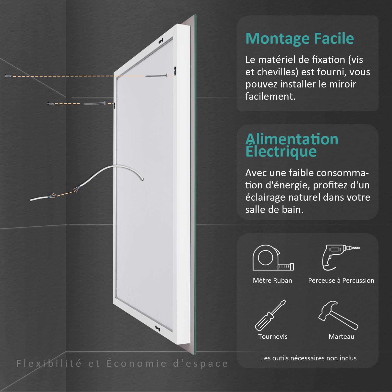 EMKE Miroir lumineux salle de bain 120x60cm, Miroir LED avec Interrupteur à bouton, Anti-buée, Miroir avec éclairage lumière Blanche Froide/Chaude - 7