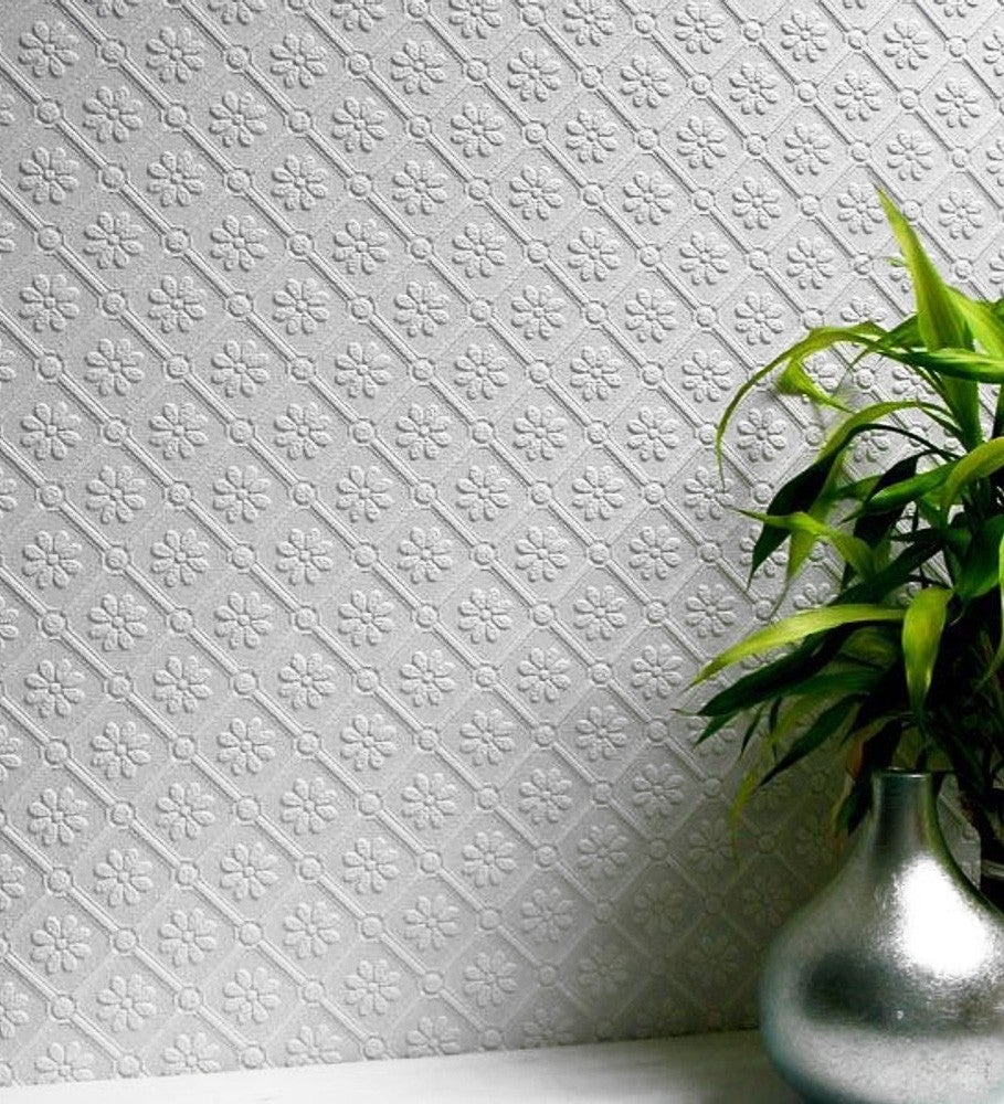 Papel de parede repintável vinílico lavável flores pequenas com textura alto relevo - Angular Texture 123188 da GAULAN - Rolo de 10 m x 0,53 m - 5