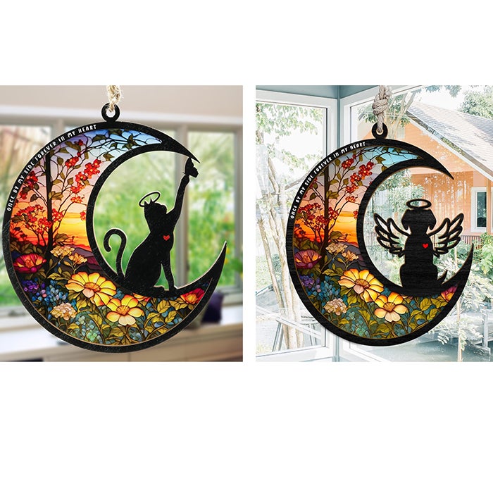 Pamiątkowy łapacz światła combo dla kota i psa, łapacz światła z witrażu, ozdoba pamiątkowa, prezent dla miłośników psów, 3-pak