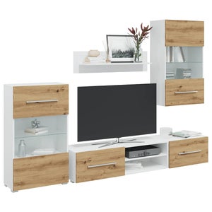 Meuble TV Chêne Sonoma Avec 2 Compartiments Et Étagère - Pieds En Fer Style Industriel