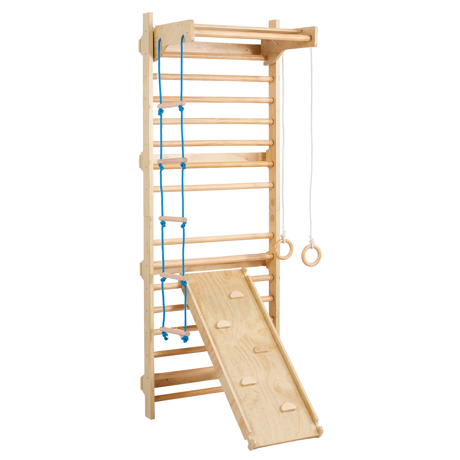 Échelle Murale Suédoise 5 en 1,VEVOR Jouets Escalade,Capacité 220 lb,Barre Traction,Anneaux Gymnastique,Échelle Corde,Planche Coulissante - 9
