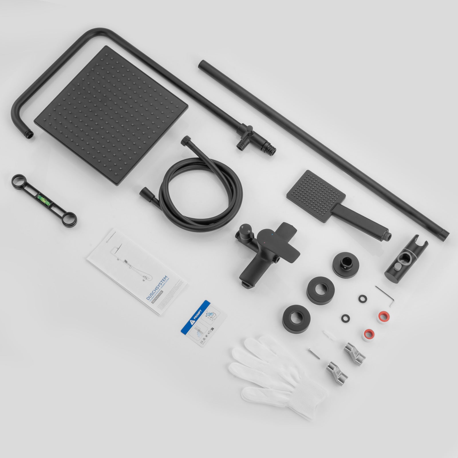 AURALUM MAX Colonne de Douche Noir 2 Fonctions Ensemble de Douche en Laiton avec Douchette de tête Carré, Haute Réglable 93-130 cm - 6