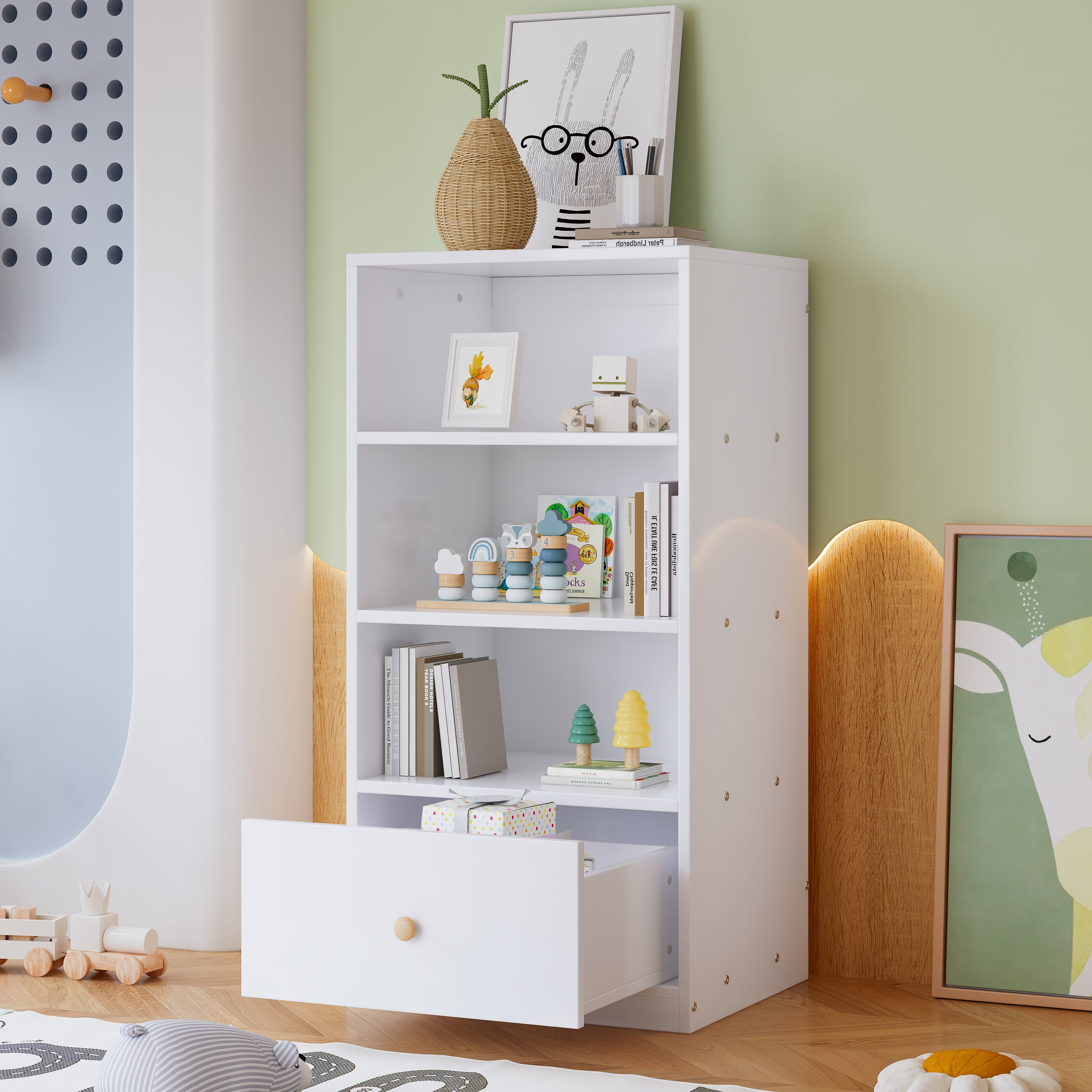 DMORA - Libreria Con Un Cassetto E Quattro Ripiani, Colore Bianco E