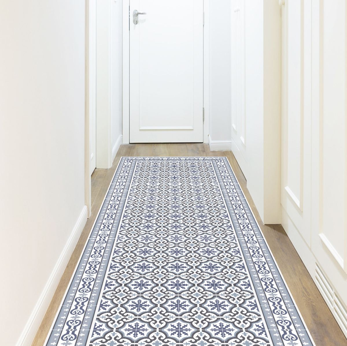 Alfombra de vinilo jeanette 66x250 cm - pvc antideslizante, vinilica para cocina o salón, lavable, estilo hidraúlico