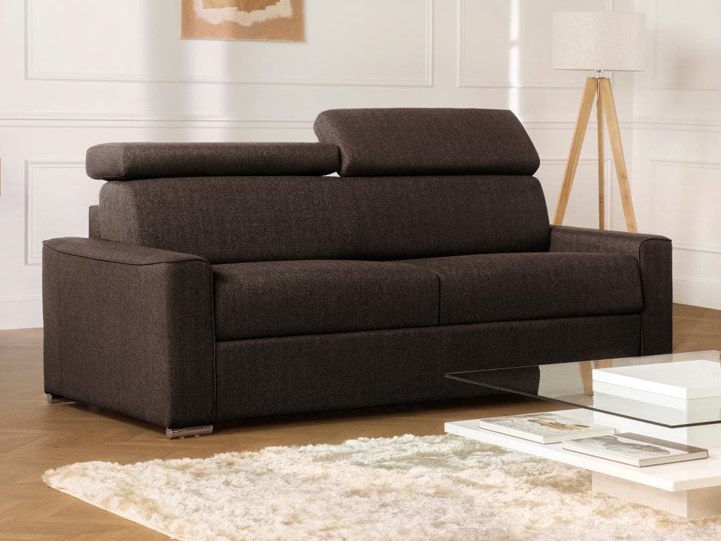 Sofá cama de 4 plazas de tela de apertura rápida VIZIR - Marrón - Cama ...
