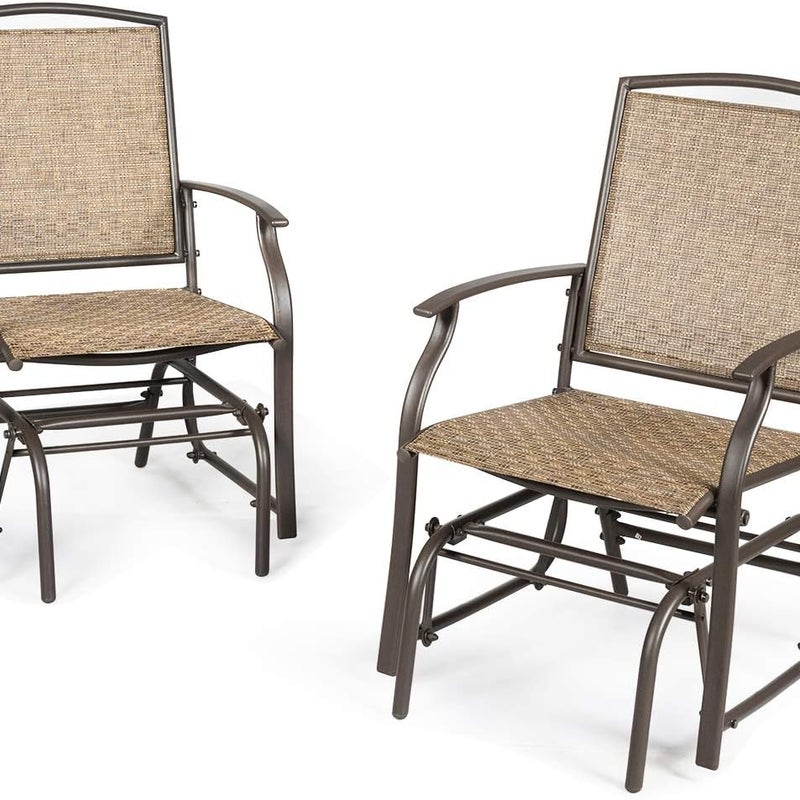 Krzesło Ogrodowe Bujane, Żelazo i Tkanina, 58 x 70 x 94 cm, Nośność 150 kg, Brązowe