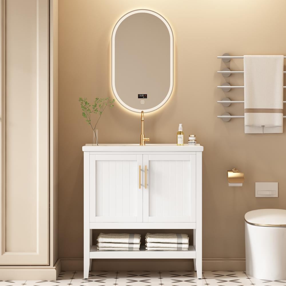 Szafka łazienkowa 80 cm z ceramiczną umywalką, biała szafka podłogowa, elegancki design, łatwa w montażu - 80 x 47 x 90 cm