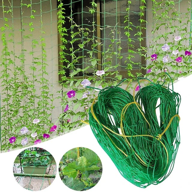 VINEST Rete Per Cetrioli E Pi Rampicanti, 1,8x2,7 M, Maglie 10x10 Cm, Con 25 Clip, 70 Fascette E Guanti, Per Serra E Esterno - 4