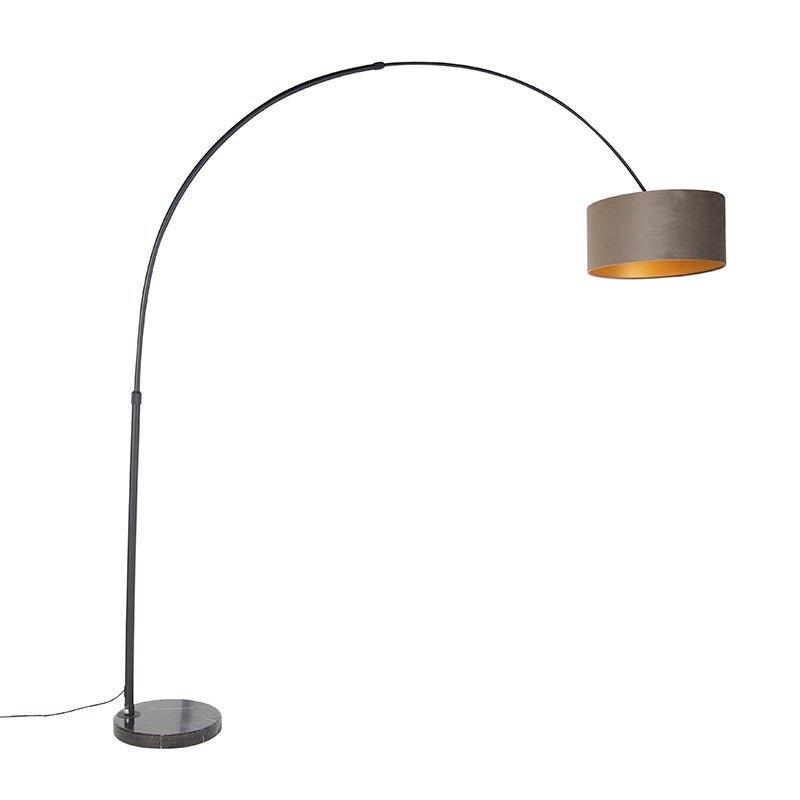 Lampa łukowa czarny klosz welurowy taupe ze złotem 50 cm - XXL