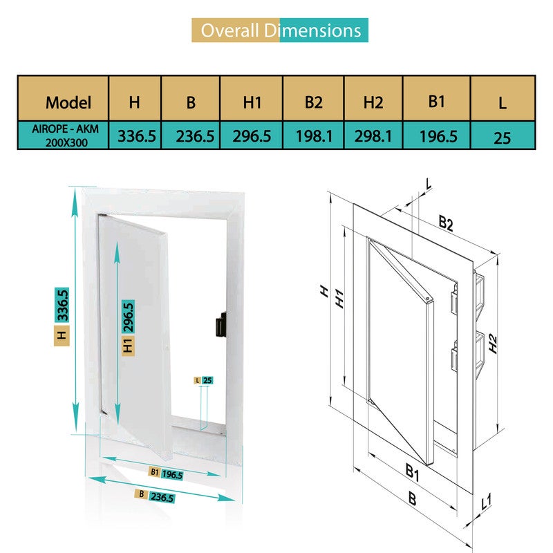 AIROPE Trappe de Visite 200x300 mm Acier, Fermeture Magnétique, Ouverture Gauche/Droite, Panneau d’Accès pour Eau, Mur, Baignoire, Fusibles, Fils - 2
