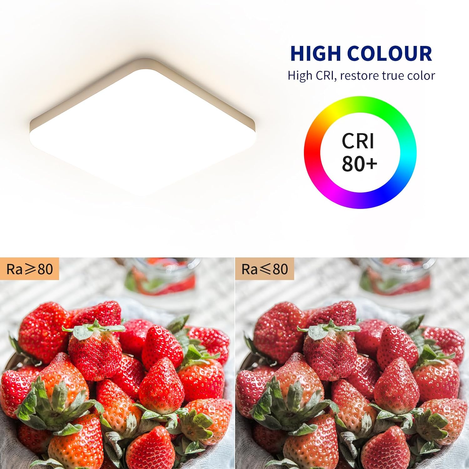 GOECO Plafonnier LED, Blanc Carré 25CM, 32W 4000K Lumière Blanche Neutre, PVC, Triple Protection pour Chambre Balcon - 5