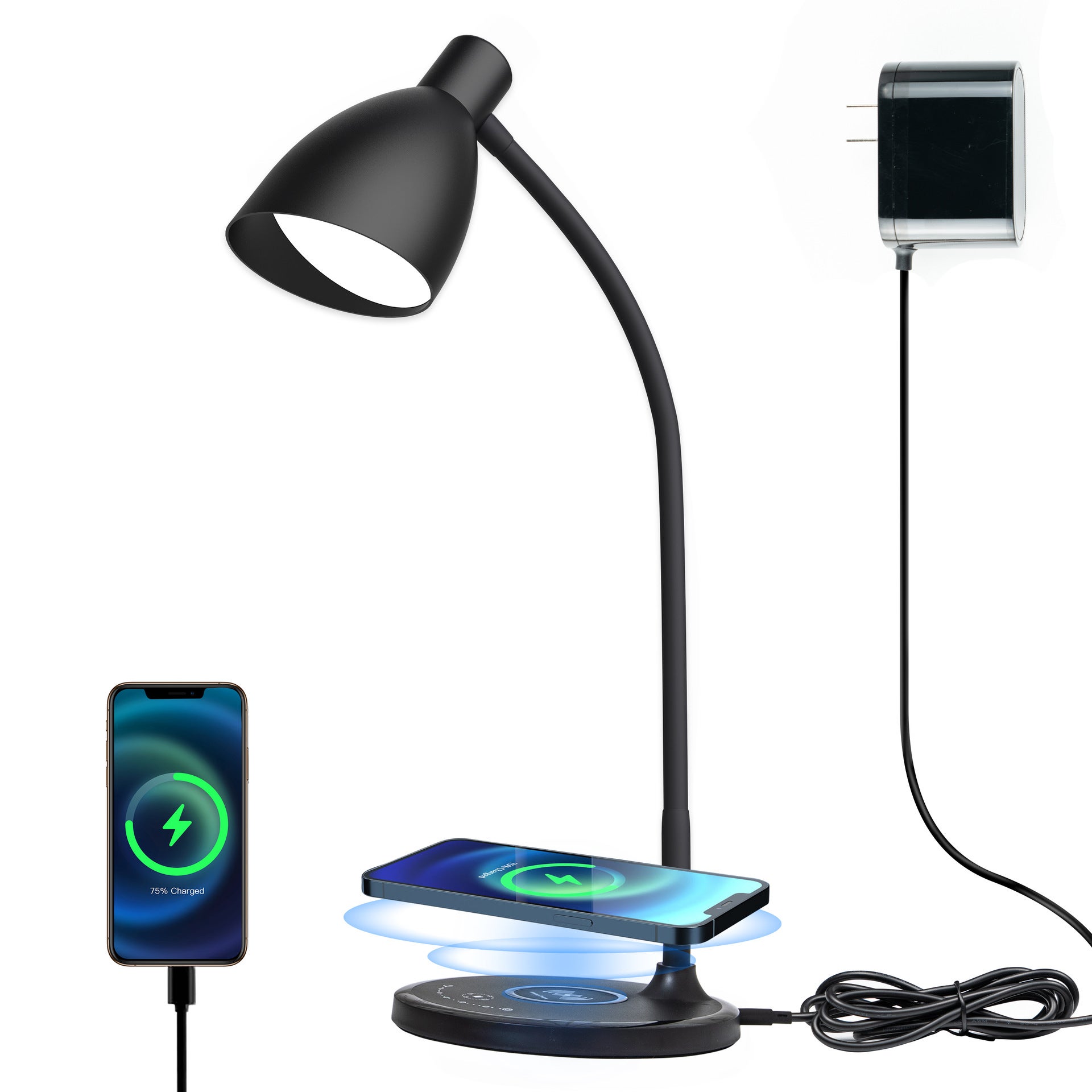 Lampa biurkowa z ładowaniem bezprzewodowym lampa biurkowa LED z portem ładowania USB C A płynna regulacja jasności w kolorach wtyczka europejska