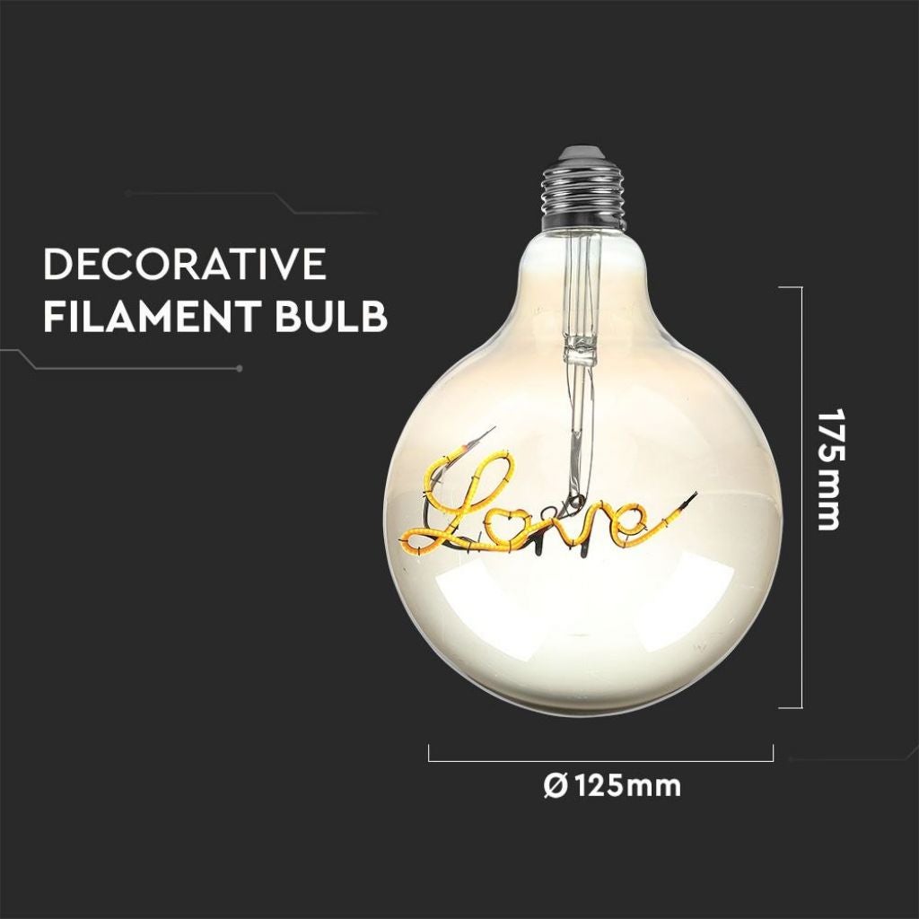 Lampadina LED E27 5W G125 Filamento Ambrato Scritta Love 2200K - 3