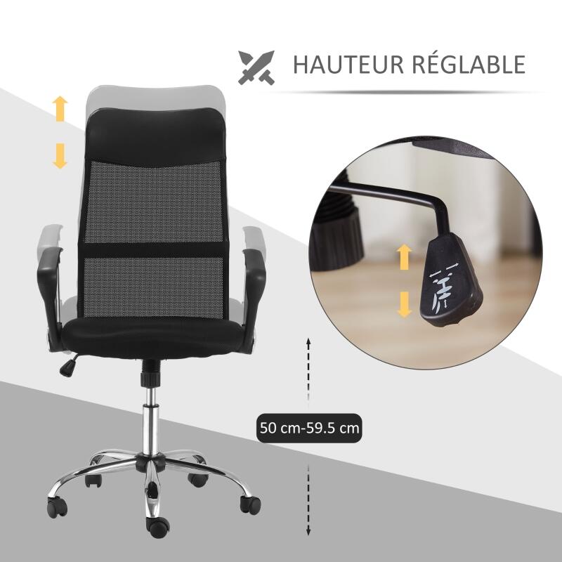 Fauteuil de bureau manager grand confort dossier ergonomique hauteur assise réglable pivotant tissu maille noir - 4