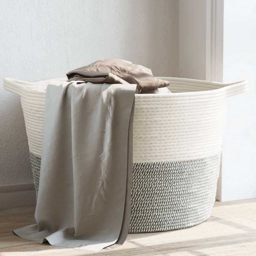 Kosz na pranie, szaro-biały, Ø60x36 cm, bawełna vidaXL