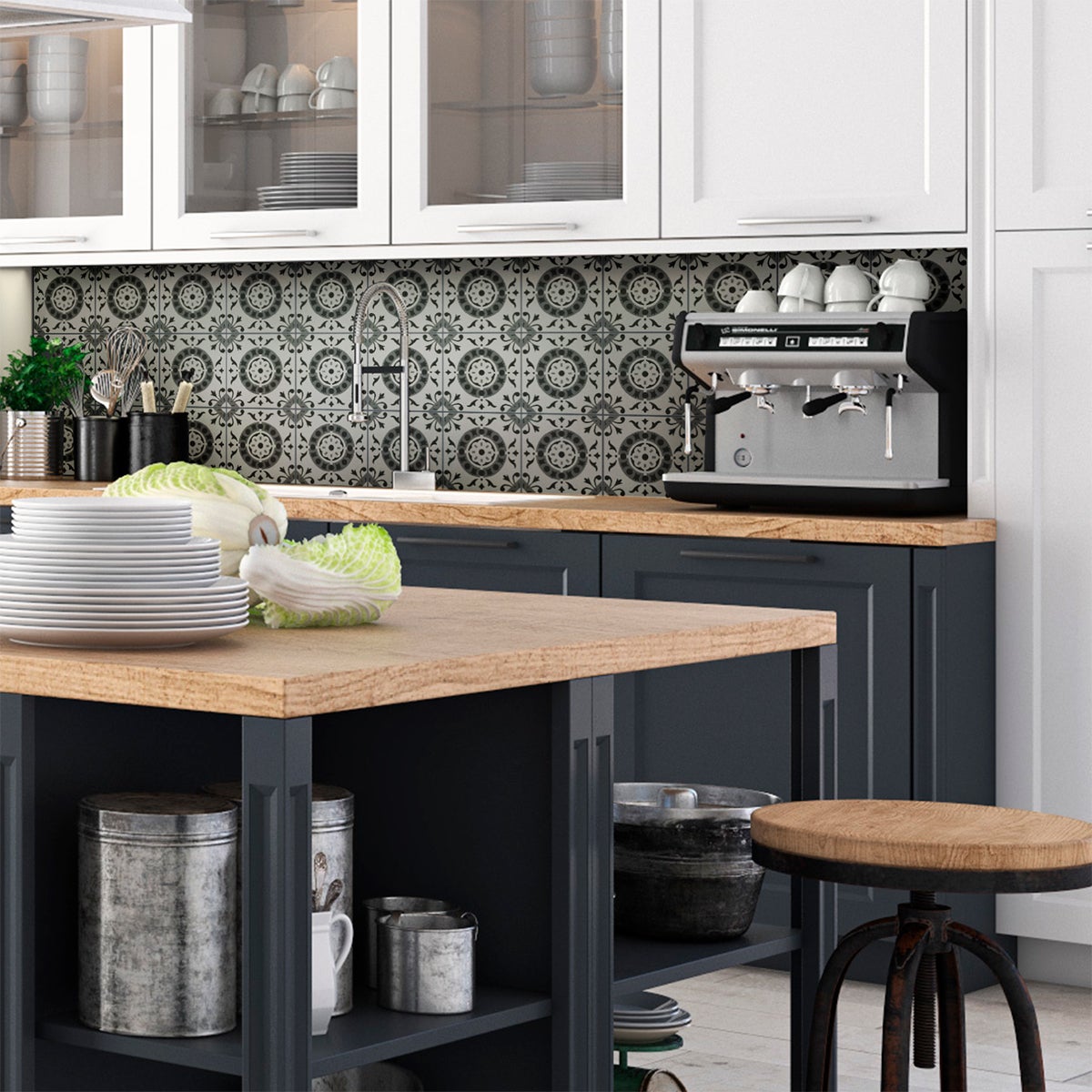 9 adesivi piastrelle di cemento azulejos Ennea - Sticker adesivo - adesivi murali - 9stickers20x20cm - 4